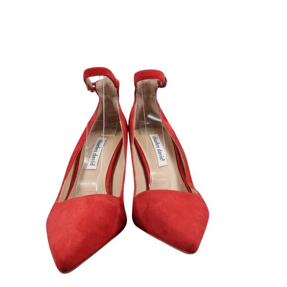 Charles David Shoes Womens 9 Pumps Ankle Strap Suede Red Pointed Toe Formal Sexy - Picture 4 of 16